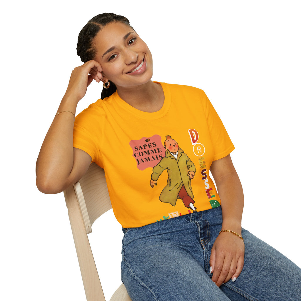 T-shirt graphique vintage "Sapes Comme Jamais" — T-shirt BD rétro français